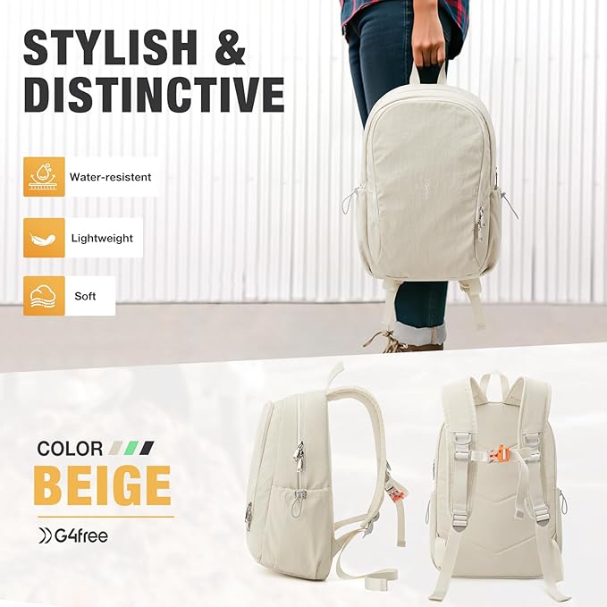 G4Free 15L Hiking Backpack, Bookbag for Students, Lightweight Water Resistant Daypack for Travel School College Women Men (Beige)