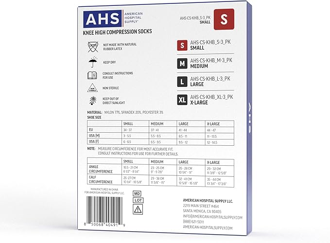 American Hospital Supply – Knee High Compression Socks – 15–20 mmHg, Black, Small – Lightweight Medical Stockings – Pack of 3 Pairs