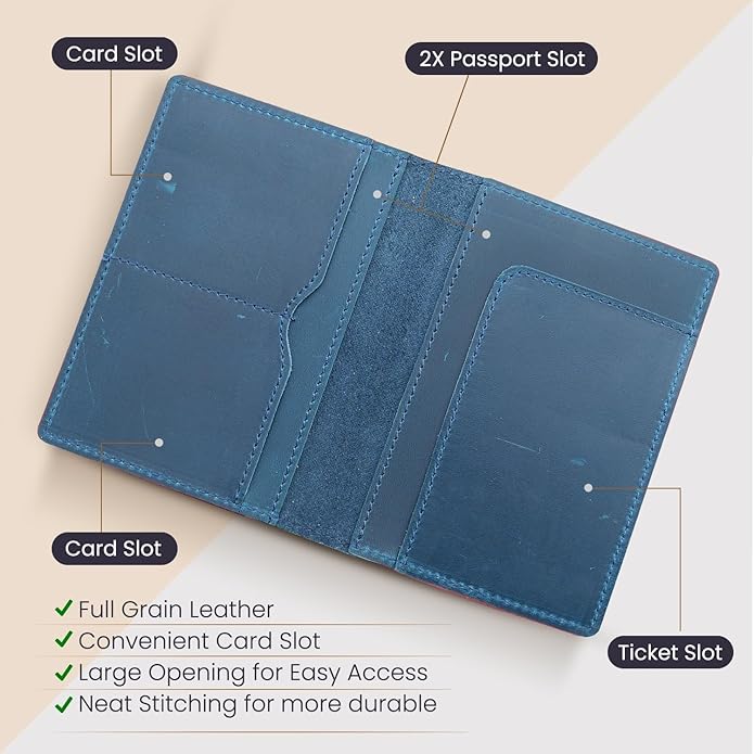 Retro Travel Genuine Leather Passport Holder with Folding Wallet Design