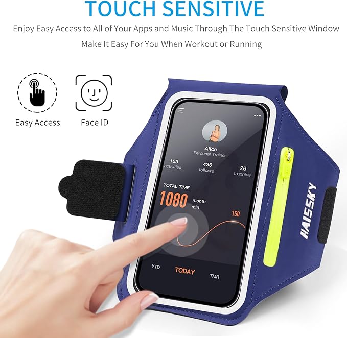 Cell Phone Running Armband with Earbuds Zipper Pocket Armband Case Running Holder for iPhone 15 Pro Max /14/13/ 12/11 Pro Max/XS/XR,Galaxy S20 S10,Sweatproof Arm Band with Card/Key Bag