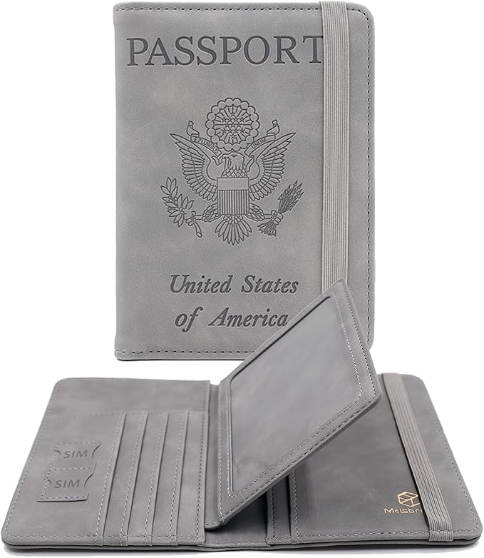 Melsbrinna RFID Passport Holder for Travel, Unisex Adults, Grey, PU Leather, RFID Protected, Passport Cover