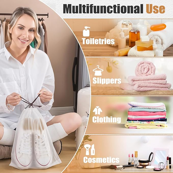 50pcs Clear Shoe Bags for Travel, 15.7" x 11.8" Waterproof Dust Bags with Drawstring, Portable Storage for Men and Women (Pack of 2)