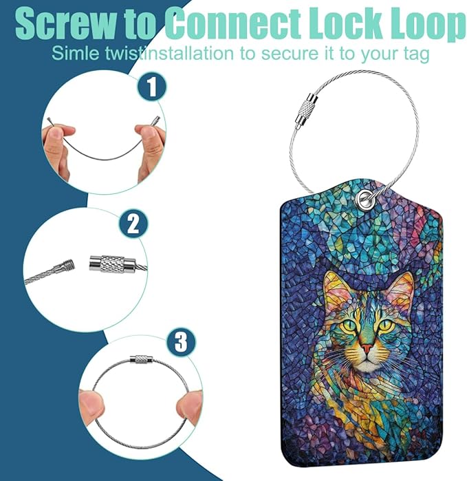 2 PCs Cat Stuff Luggage Tag, Suitcase Tags with Privacy Flap and Metal Loop, Luggage Tags for Suitcases, Identifiers Travel Essentials Bag Tag, Cat Lovers Gifts for Women Girls Friends Sister