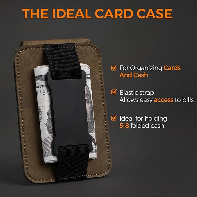 RUNBOX Slim Wallet for Men Front Pocket wallet with Cash Strap Minimalist Leather RFID Blocking wallet