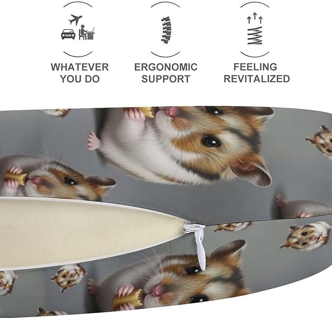 Chin Support Travel Pillow Memory Foam U Shaped Cushion Dwarf Hamster, Breathable Washable Cover for Men Women Airplane Car Sleep