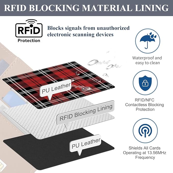 Passport Holder for Travel Essentials, RFID Premium Leather Passport Wallet Cover Case for Travel Must Haves Accessories, Passport Book Holders for Women Men Luxury Red Plaid