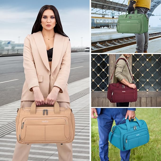 HanTrip Carry on Duffel Bag Foldable Duffle Bags for Travel, Under Seat Personal Item Bags for Airplanes, Weekender Overnight Mens Travel Tote Bag for Women Small Softside Carry on Luggage (Burgundy)