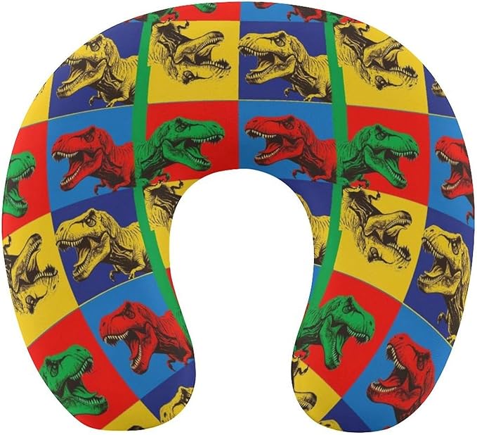 Chin Support Travel Pillow Memory Foam U Shaped Cushion T-Rex Dinosaurs, Breathable Washable Cover for Men Women Airplane Car Sleep
