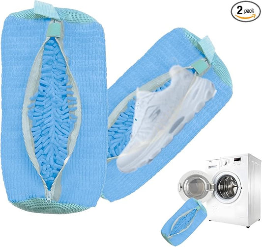 Shoe Washing Machine Bag,Laundry Shoe Bag for Sneaker,Tennis Shoes,Washer and Dryer,Reusable Cleaning Bag for Sock, Delicates,Gym Shoes (Blue 2pcs)