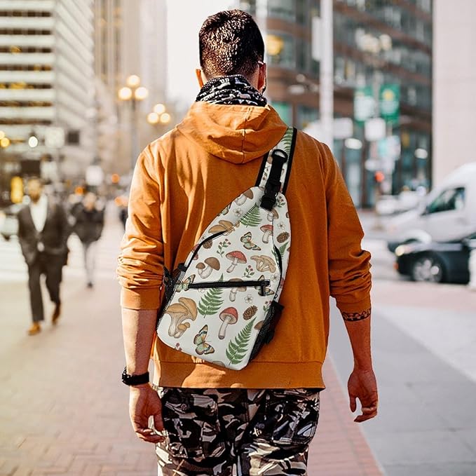 SWEET TANG Anti Theft Sling Chest Bag Shoulder Backpack Mushroom Moth Floral Crossbody Bags Gym Sack, Polyester Daypack Lightweight for Men Women Travel Gym Sport Hiking