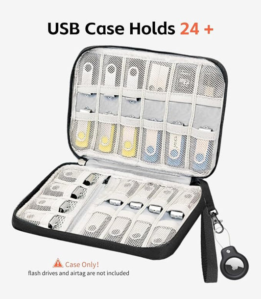 USB Flash Drive Case with Labels, USB Organizer Holds 24 Pcs, USBs Case, USBs Storage Cases,Thumb Drive Cases, Tech Gifts, Farther Day’s Gifts, Black