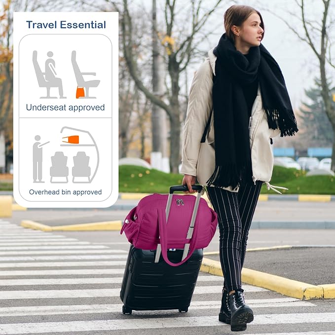 TOPDesign Travel Duffel Bag for Women, Puffer Gym Bag Sports Tote with Wet Pocket, Carry On Weekender with Luggage Sleeve (Dark Purple)