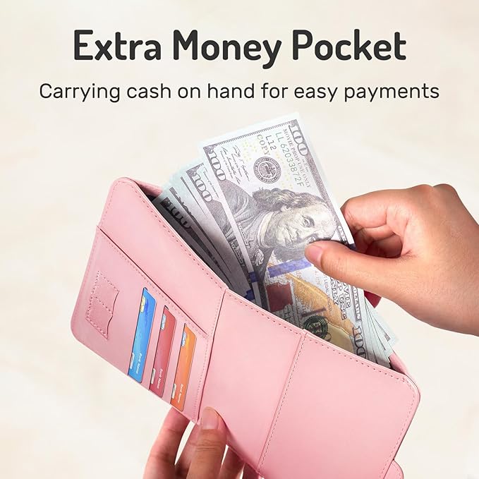 Forvencer Passport Holder with Money Pocket, RFID Blocking Passport Wallet Cover for Travel, Premium Card Case, Waterproof Travel Accessories for Women Men, Hot Pink