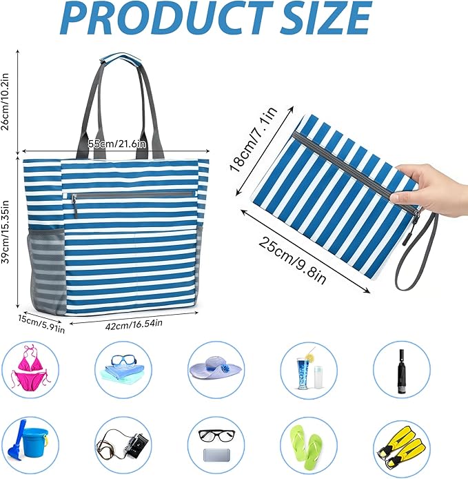 Waterproof Foldable Tote Bag for Travel – Large Carry-On with Zipper Pocket for Beach, Gym, Airplane & Weekend Trips