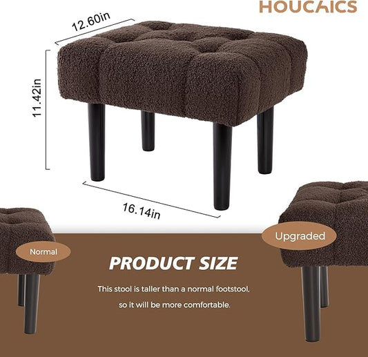 HOUCHICS Fur Padded Foot Stool, Small Ottoman Foot Rest with Wooden Legs,Modern Rectangle Chair Foot Rest Foot Step Stool for Living Room, Couch, Desk(Brown)