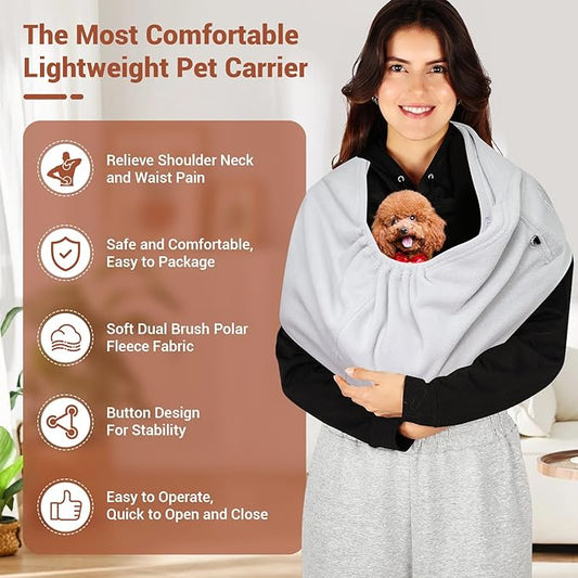 Dog Carrier Sling,Indoor Comfort Adjustable Cat Sling Carrier,with Front Pocket and Seat Belt Dog Carriers for Small Dogs Machine Washable,Suitable for Family Outdoor Use (Large, Grey)