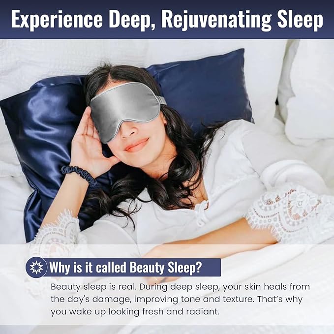 Pure SOL. Silk Sleep Mask - 100% Mulberry Silk Eye Mask - Eye Mask for Sleeping & Blindfold for Power nap During Travel (Charcoal)