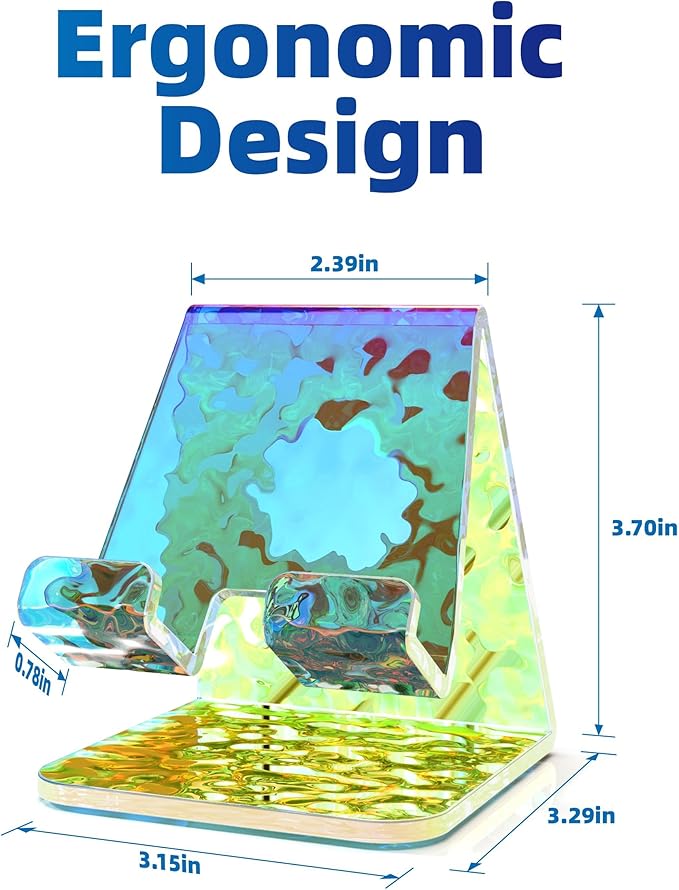 TOPGO Acrylic Cell Phone Stand, Phone Holder for Office Desk, Vanity, Kitchen Counter, Bedside Table, Compatible with iPhone 17 16 15 14 13 12 11 Pro Max/Smartphones/iPad/Switch - Iridescent Wave