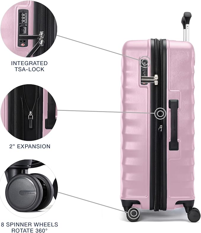 Travelpro Maxlite Air V2 Hardside Expandable Checked Luggage, 8 Spinner Wheels, Lightweight Hard Shell Suitcase, TSA lock, Pink, Checked Medium 25-Inch