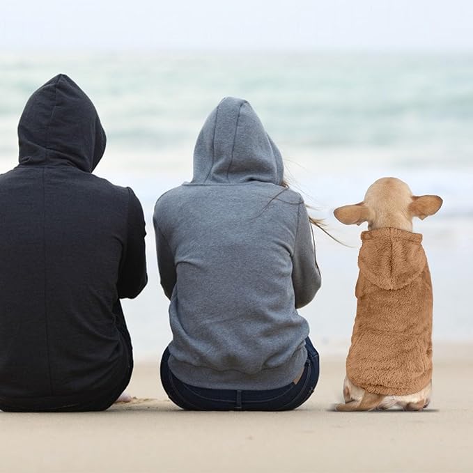 Dog Sweaters,Dog Hoodie,Warm Fuzzy Fleece Sweatshirt with Hood & Pocket,Leash Hole,Cozy Cold Weather Pet Clothes Pet Sweater for Small,Medium,and Large Dogs(Coffee,M)
