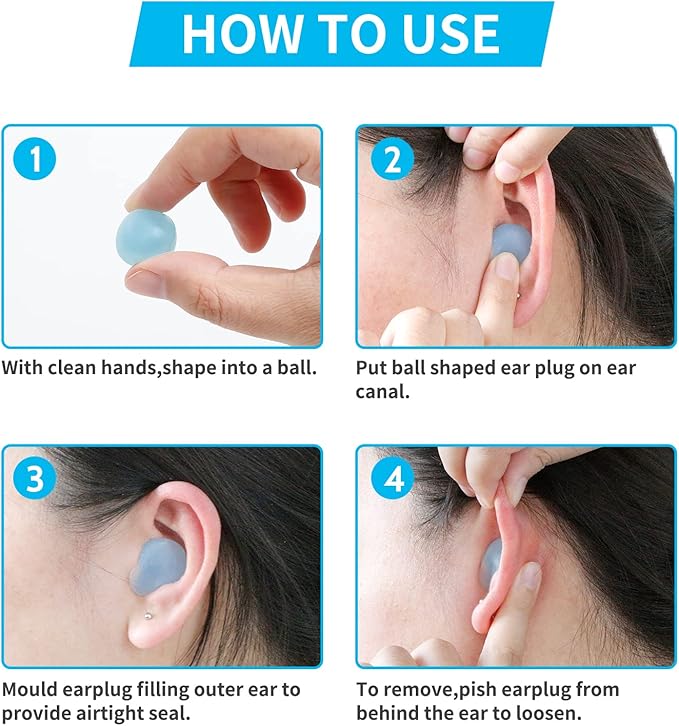 LYSIAN Soft Moldable Silicone Earplugs for Sleep, 5 Pairs, SNR 27dB Noise Cancelling Sleeping Ear Plugs for Swimming, Travel, Snoring(Blue)