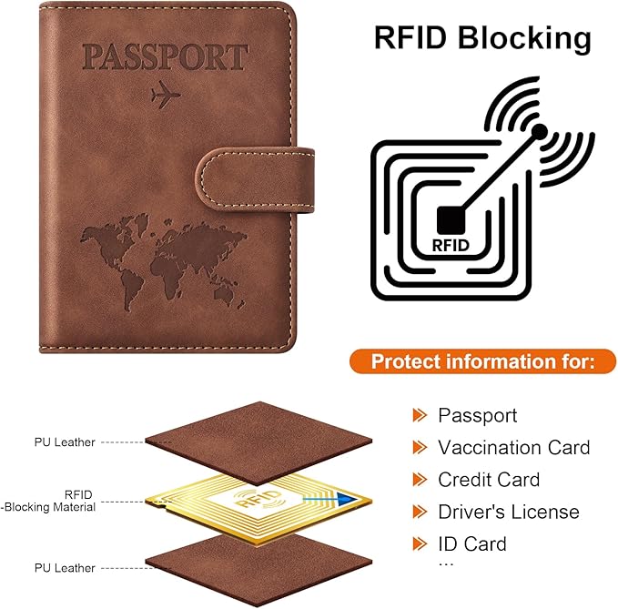 Eoehro Passport Holder for Travel Essentials, Passport Wallet Cover Case for Travel Must Haves Accessories,Passport Book Holders for Women and Men(brown)
