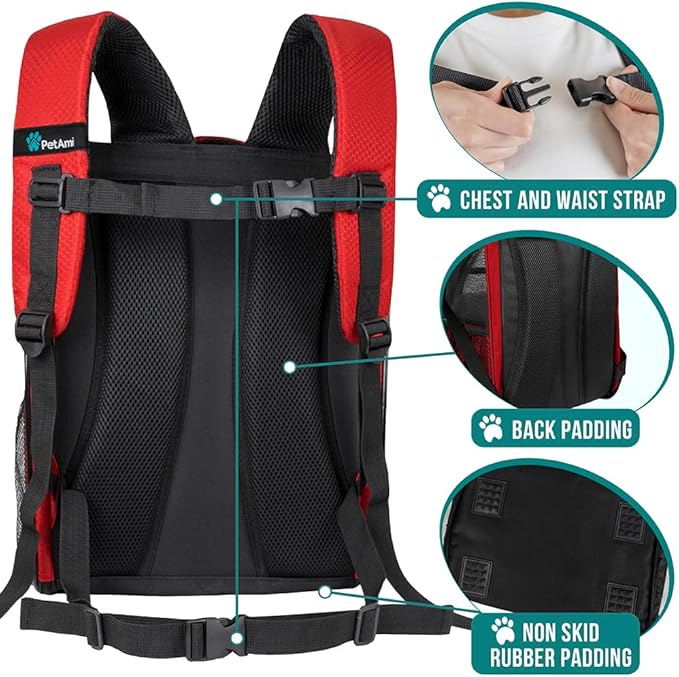 PetAmi Dog Backpack Carrier for Small Large Cat, Pet, Puppy, Ventilated Pet Hiking Backpack Travel Bag, Airline Approved Cat Backpack Carrier, Camping Biking Dog Bag Up to 18lbs Pet, Red