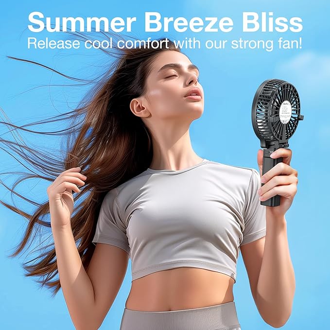 VersionTECH. Portable Handheld Fan, Powerful+Durable+4000mAh+180° Foldable, Mini Table Fans with USB Rechargeable Battery Operated Cooling Accessories for Personal Use, Travel, Office Black