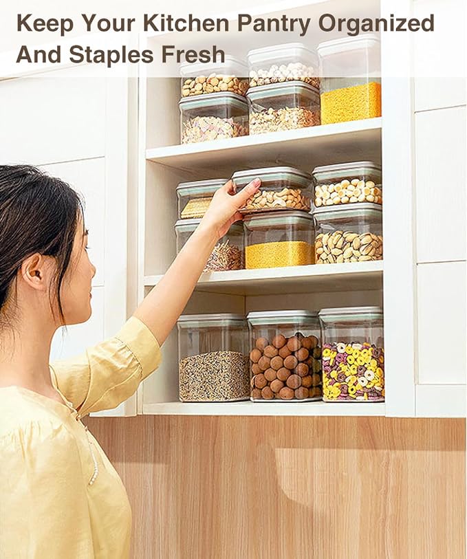 Hontent Pop Airtight Food Storage Containers with Lids Stackable Containers for Kitchen Pantry Organization Ideal for Cereal Snacks Flour Sugar Coffee and Spaghetti (gray, 4.2qt)