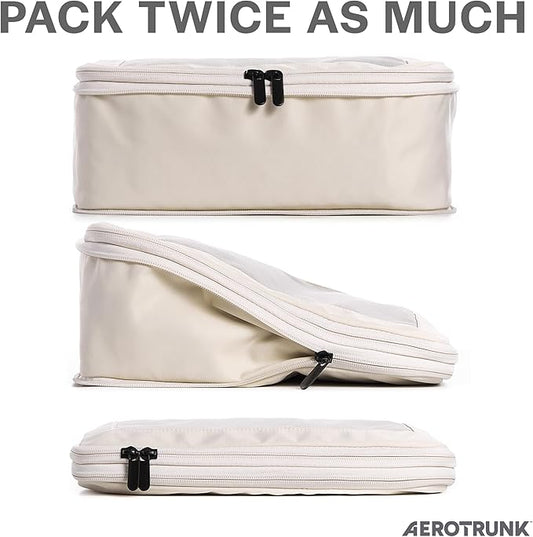 Aerotrunk Compression Packing Cubes for Travel - Luggage Organizer Bags - Double Zipper Packing Cubes for Suitcases (2-Pack, Beige)