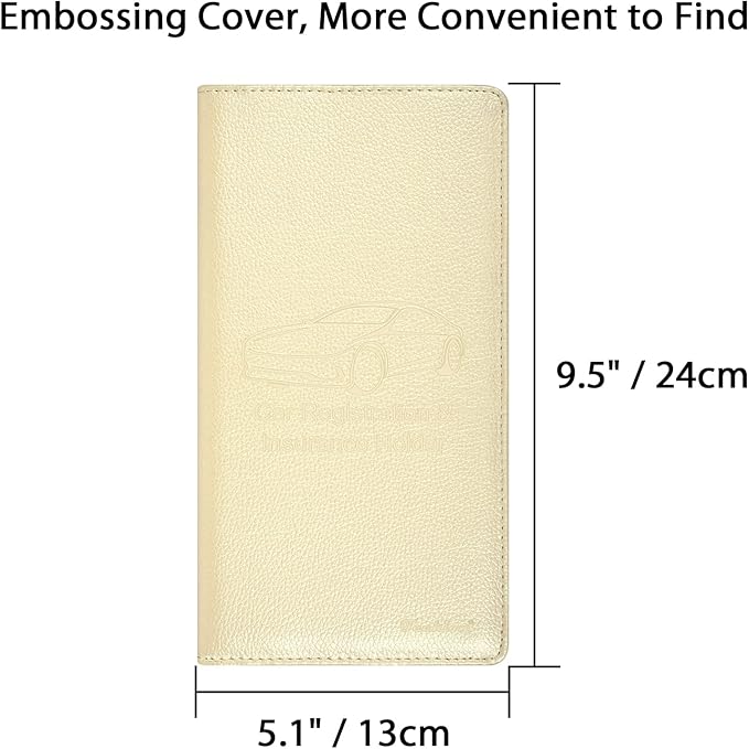 Car Insurance and Registration Holder, 9.5 x 5 Inch PU Leather Vehicle Glove Box Organizer Wallet Case for Insurance Card, Driver License, Paperwork - Champagne