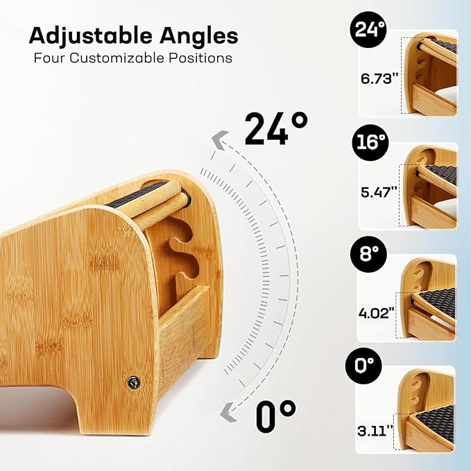 HUANUO Bamboo Under Desk Footrest, Ergonomic Foot Rest with 4 Height Options & Adjustable Angles, Pebble Massage Surface, Non-Slip Foot Rest for Under Desk at Work for Improved Posture, Home & Office