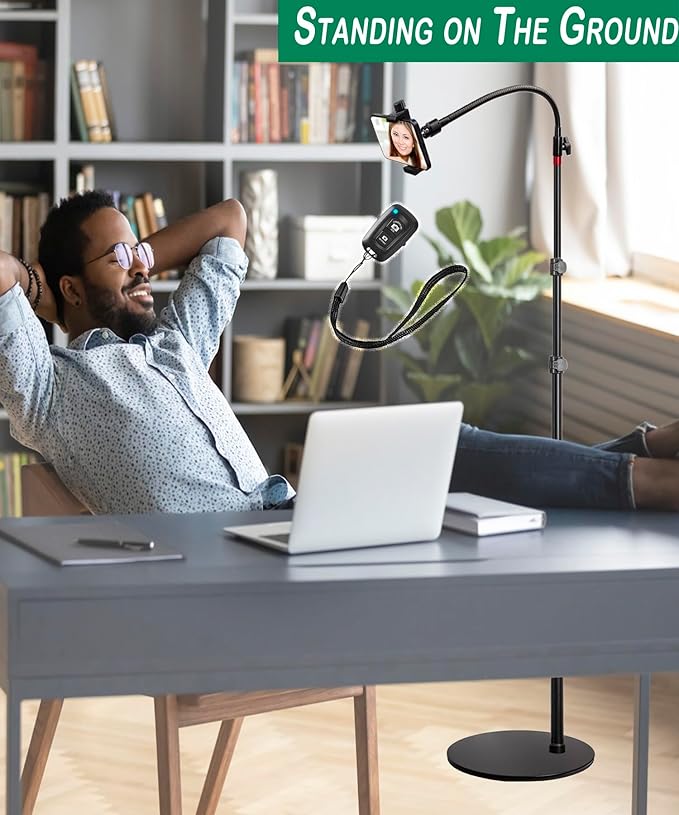 Swivel Cell Phone Mount - Height Adjustable Stand with Heavy Stable Base - Compatible with iPhone 16, 16 Pro Max, 15, 14, 13, 12