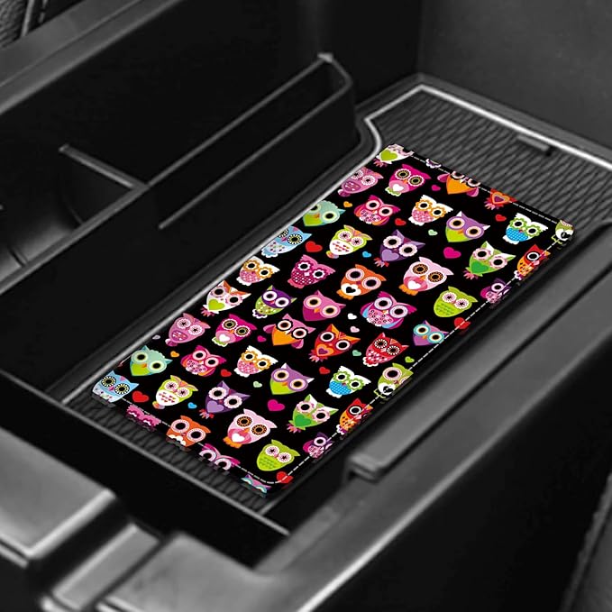 Leather Car Registration and Insurance Card Holder, Cute Car Accessories Vehicle Glove Box Car Organizer for Documents, Cards, License Cute Colorful Owls