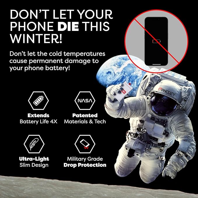 PHOOZY Apollo Thermal Phone Case | Insulated Phone Pouch Extends Battery Life 3X in Freezing Weather | Cold Resistant Drop Protection | Military Grade Water Resistant | Large | Space