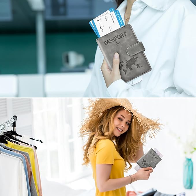 Eoehro Passport Holder for Travel Essentials, Passport Wallet Cover Case for Travel Must Haves Accessories,Passport Book Holders for Women and Men(gray)