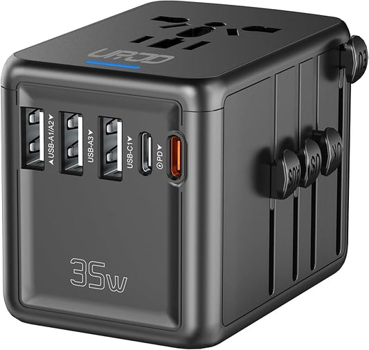 35W PD Universal Travel Adapter, 5 USB A/C Ports and 2500W AC Outlet, Fast Charging International Plug Converter Worldwide Travel Charger Multi Plugs All in One for EU US UK AUS 200+ Countries