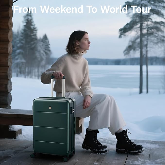 Hanke Expandable 28 Inch Luggage with Spinner Wheels, Hardside Large Suitcase, All-PC Hard Shell Checked Luggage, TSA Lock, Durable Checked-Large (Blackish Green, 114L)