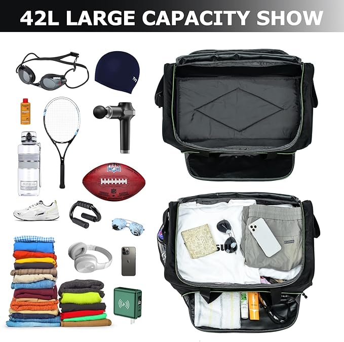 Mens Gym Bag 21 inch Large Overnight Weekender Duffle Bag for Travel Sport-Green/Black