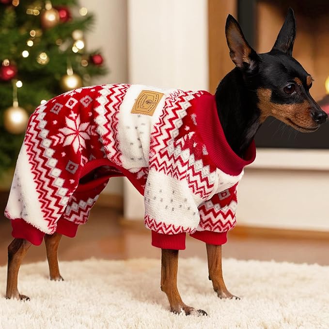 XPUDAC Dog Christmas Pajamas Fleece Dog Sweater for Small Medium Dogs Girl Boy Winter Puppy Clothes Holiday Pet Outfit, M