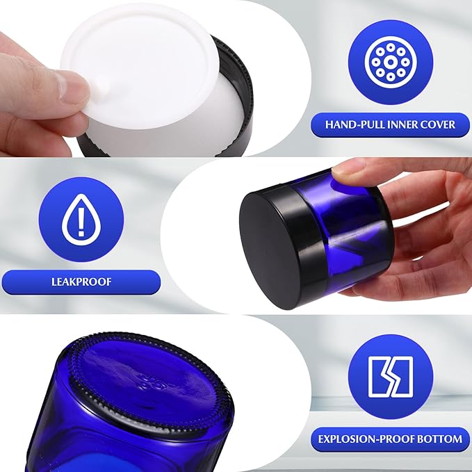 Domensi 32 Pcs 2 oz Glass Jars with Lids Travel Size Round Leakproof Empty Cosmetic Jars with Inner Liners Lid for Storing Makeup Lotions Face Cream Ointments Candle DIY Making (Royal Blue)