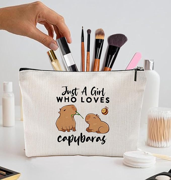 Capybara Gift for Women, Capybara Lover Gift Makeup Bag, Just A Girl Who Loves Capybaras Cosmetic Bag, Zipper Pouch Bag Capybara Lover Gift (Capybara)
