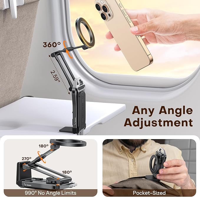 OMOTON 360°Rotating for MagSafe Tripod Mount, Adjustable Aluminum Magnetic Phone Tripod for iPhone 17/16/15/14 Pro Max Air, Foldable Cell Phone Stand Fits Vlog, Gym, Travel Essentials Accessories