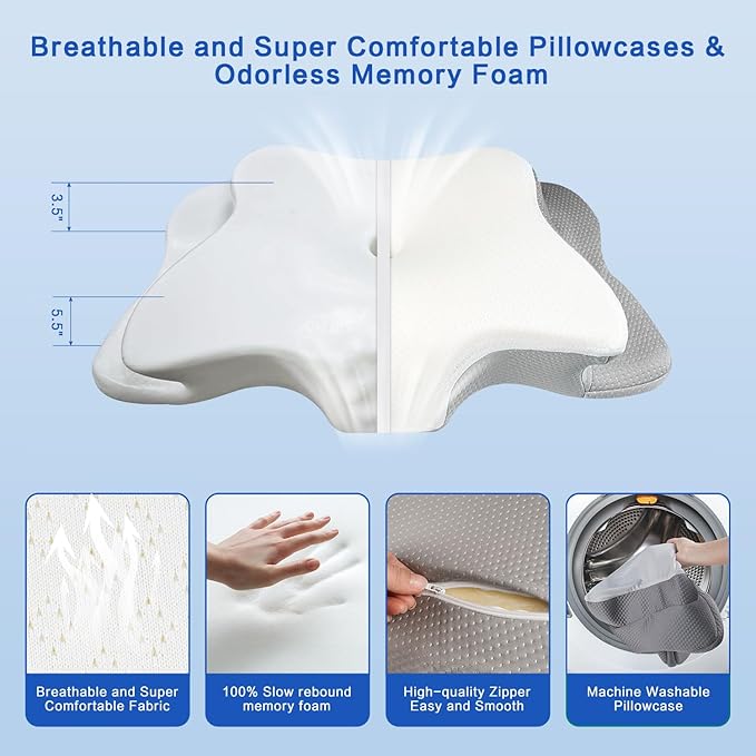 Pain Relief Cervical Pillow for Neck Support,Adjustable Ergonomic Pillow Cozy Sleeping,Odorless Orthopedic Memory Foam Pillows,Contour Bed Pillow for Side Back Stomach Sleeper