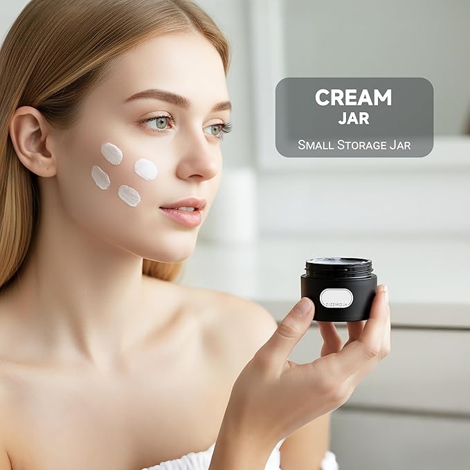Travel Size Containers, 1OZ Small Plastic Containers with Lids, Travel Container for Creams, Lotion, Toiletries, Makeup (2PCS Black and 2PCS White Plastic Jars)