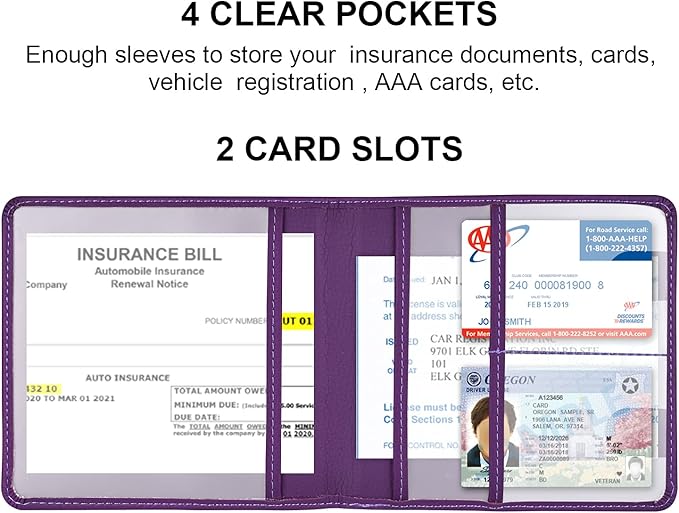 Cacturism Car Registration and Insurance Holder, Vehicle Glove Box Car Organizer Men Women Wallet Accessories Case for Cards, Essential Document, Driver License, Purple