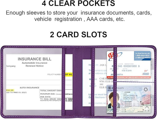 Cacturism Car Registration and Insurance Holder, Vehicle Glove Box Car Organizer Men Women Wallet Accessories Case for Cards, Essential Document, Driver License, Purple