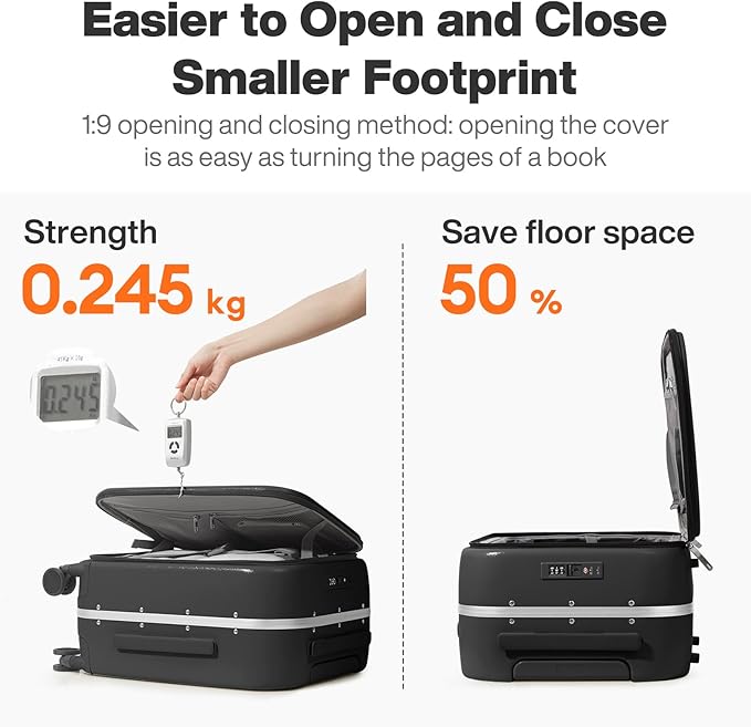 mixi 26 Inch Large Checked Luggage PC Hard Shell Suitcase Top Opening Aluminum Frame Travel Suitcases with Wheels, Black