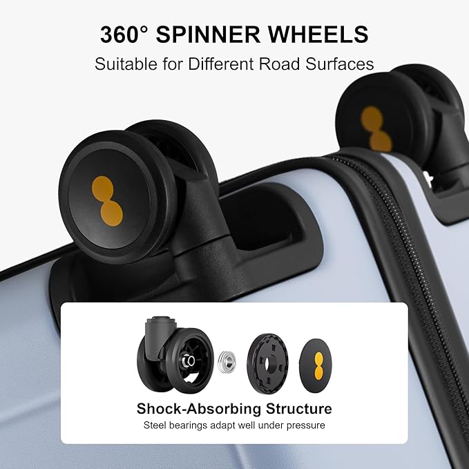 LEVEL8 Elegance Checked Luggage, 24 Inch Hardside Suitcase, Lightweight Matte Hardshell with Tsa Lock, Large Suitcases with Spinner Wheels, Light Blue