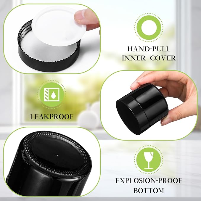 Domensi 48 Pcs 2 oz Glass Jars with Lids Travel Size Round Leakproof Empty Cosmetic Jars with Inner Liners Lid for Storing Makeup Lotions Face Cream Ointments Candle DIY Making (Black)